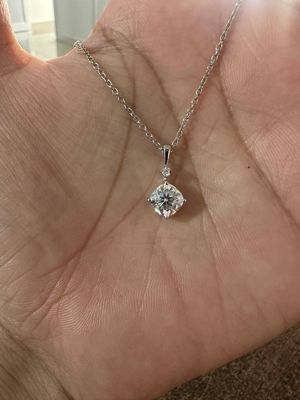 1.25Ct Cushion Cut Moissanite Pendant Necklace: 14K White Gold, Elegant Jewelry