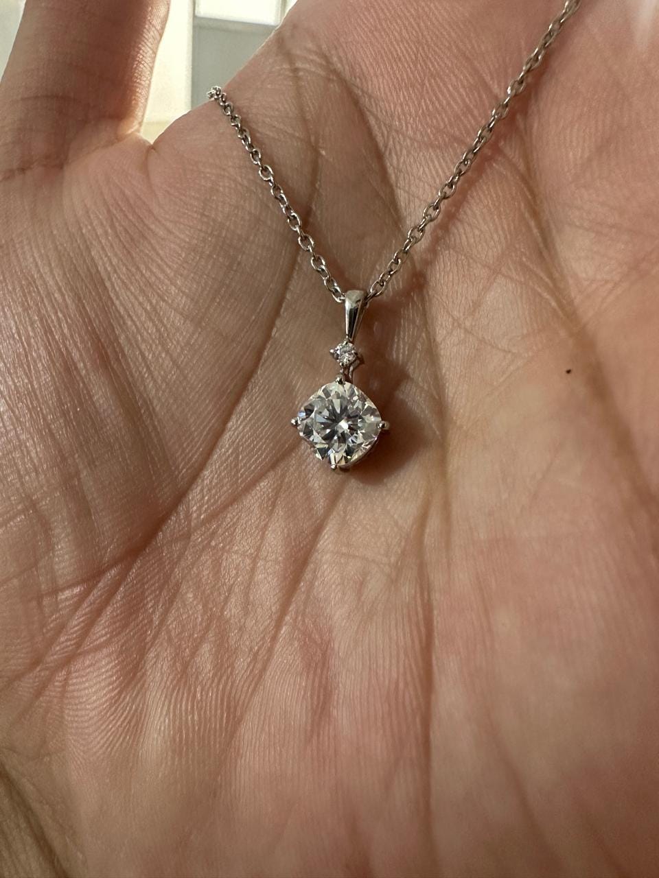 1.25Ct Cushion Cut Moissanite Pendant Necklace: 14K White Gold, Elegant Jewelry