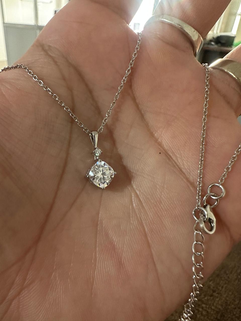 1.25Ct Cushion Cut Moissanite Pendant Necklace: 14K White Gold, Elegant Jewelry