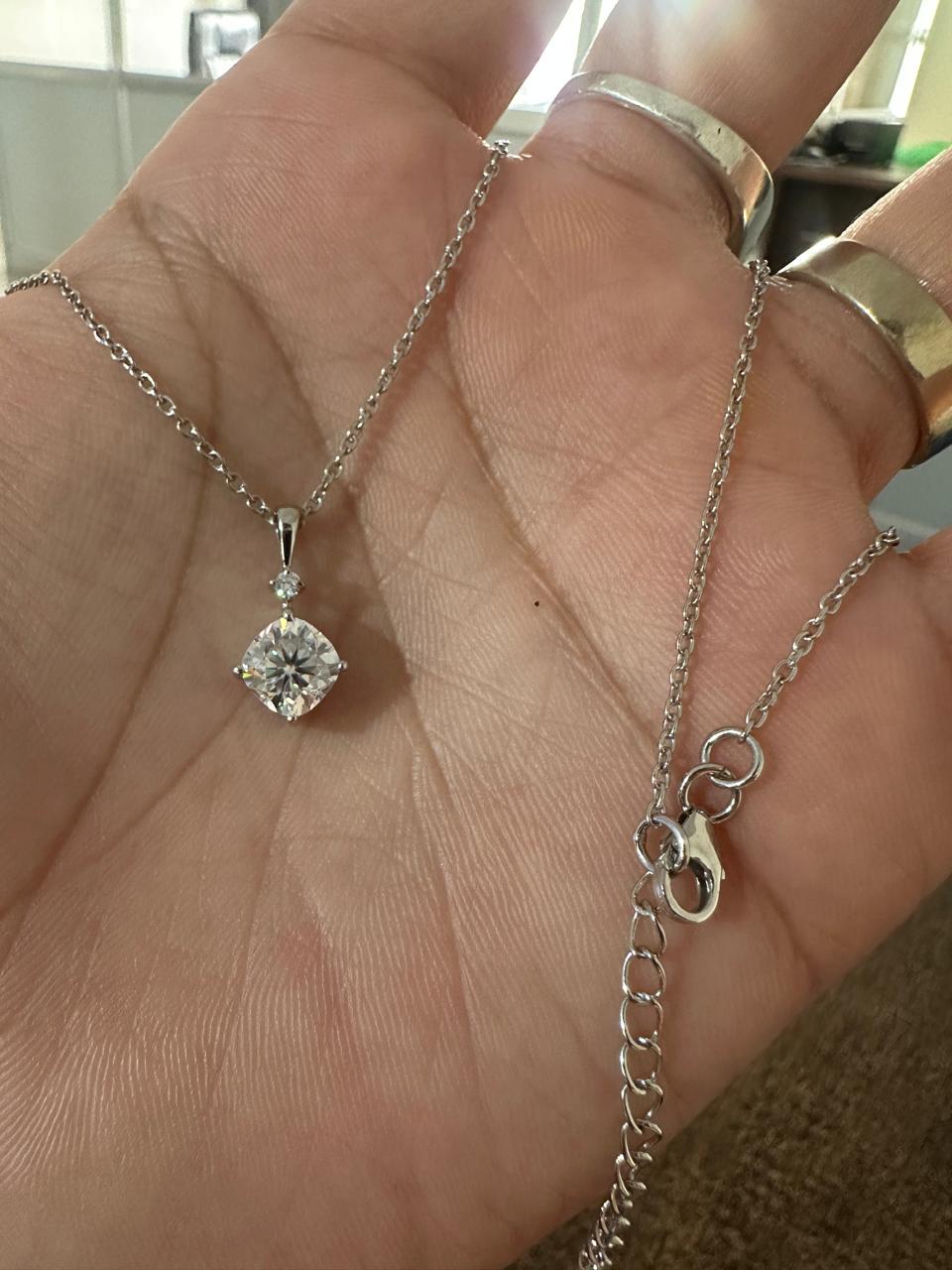 1.25Ct Cushion Cut Moissanite Pendant Necklace: 14K White Gold, Elegant Jewelry