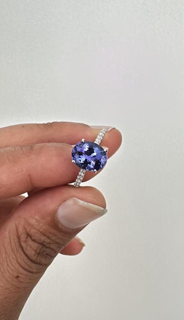 3CT Oval Tanzanite Engagement Ring, Solid 14k Gold, First Anniversary Gift for her