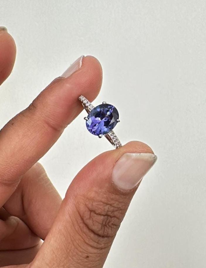 3CT Oval Tanzanite Engagement Ring, Solid 14k Gold, First Anniversary Gift for her