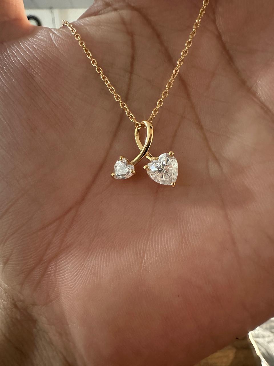 You & Me Heart Moissanite Pendant: 14K Gold Vermeil Romantic Necklace for gift