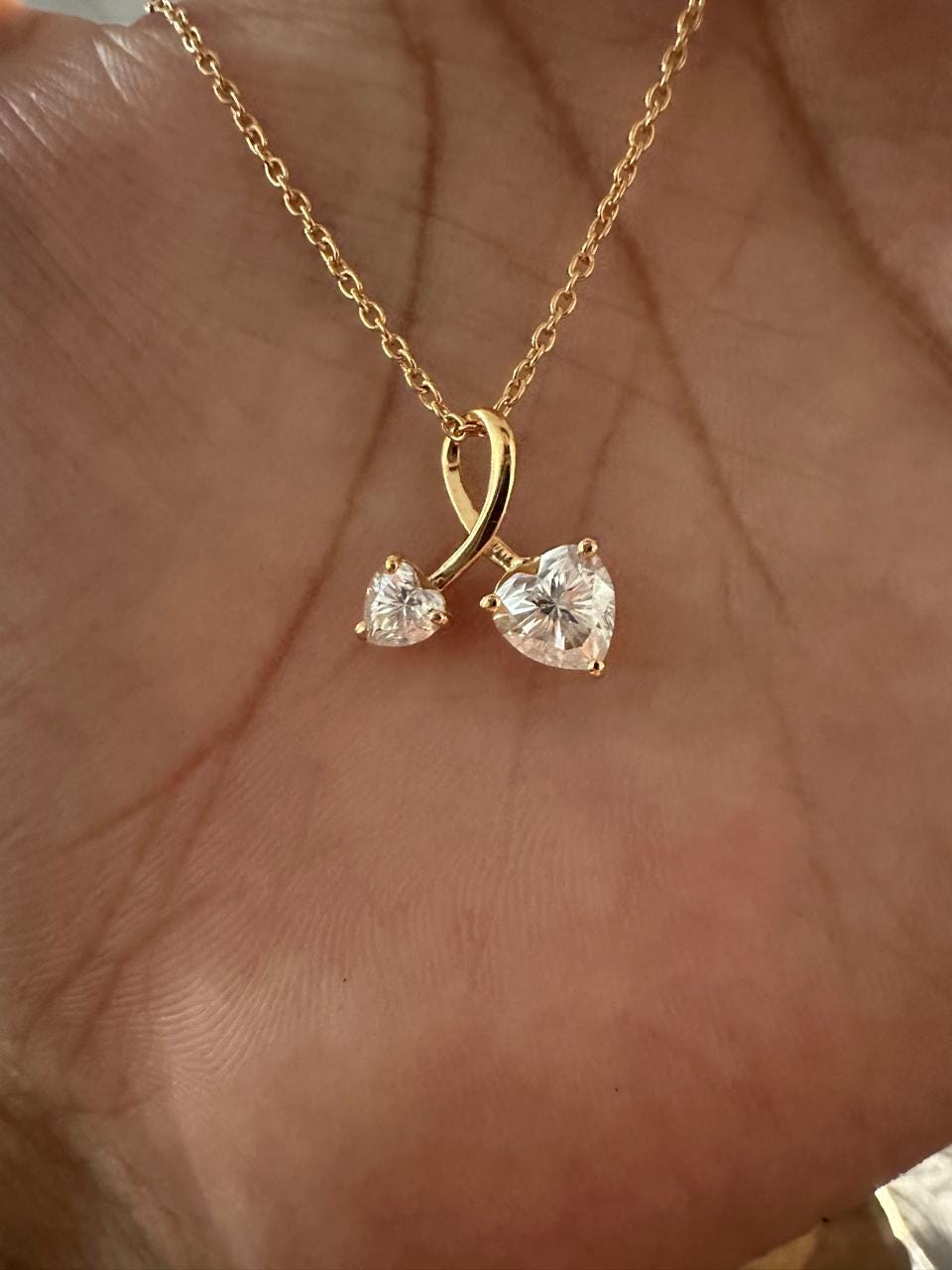 You & Me Heart Moissanite Pendant: 14K Gold Vermeil Romantic Necklace for gift