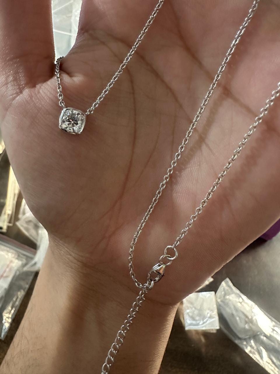 Moissanite Cushion Bezel Set Pendant Necklace: 14K Gold Vermeil, Romantic Jewelry