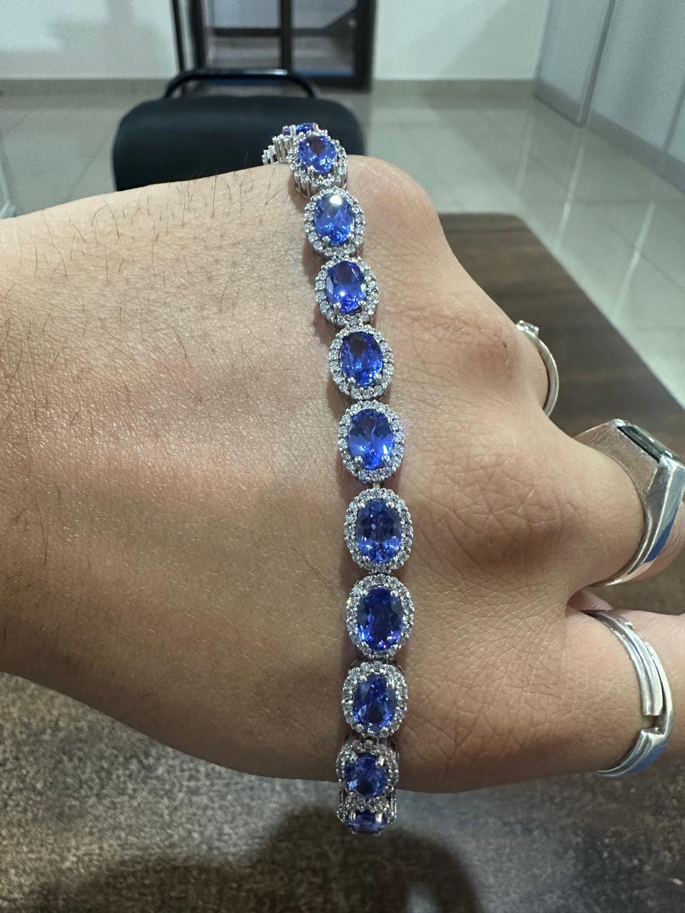 14k Gold Tanzanite Diamond Halo Bracelet | 20 CT Rare Gemstone Jewelry for her