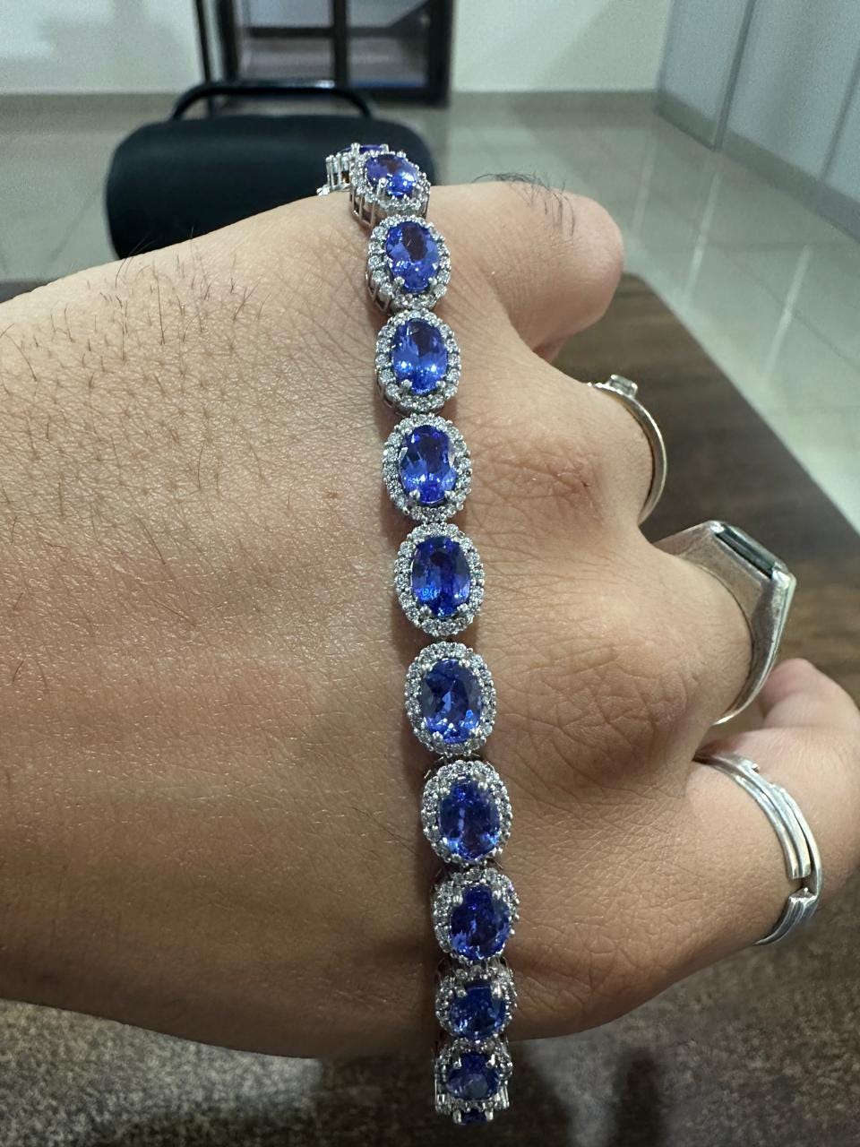 14k Gold Tanzanite Diamond Halo Bracelet | 20 CT Rare Gemstone Jewelry for her