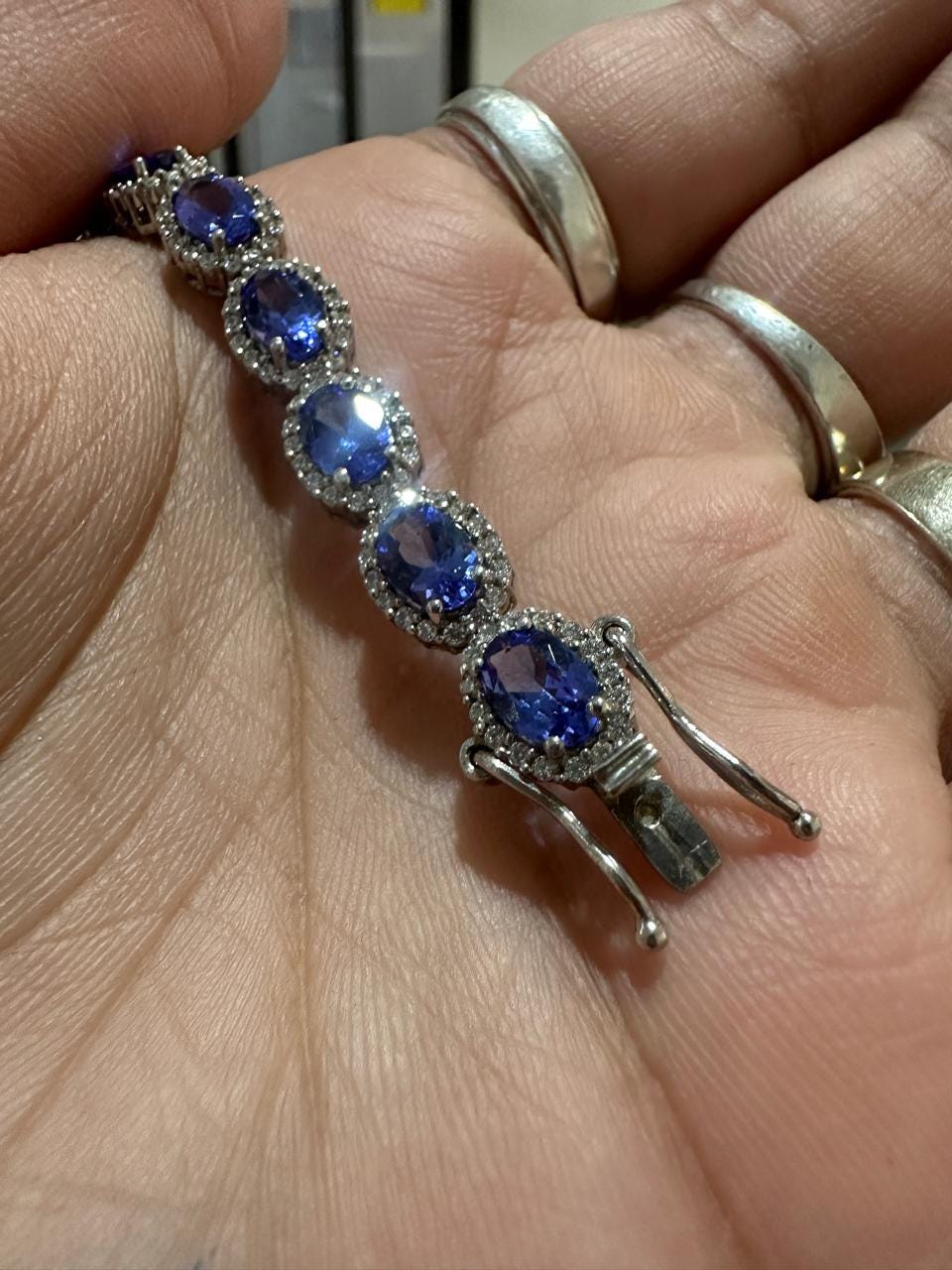14k Gold Tanzanite Diamond Halo Bracelet | 20 CT Rare Gemstone Jewelry for her