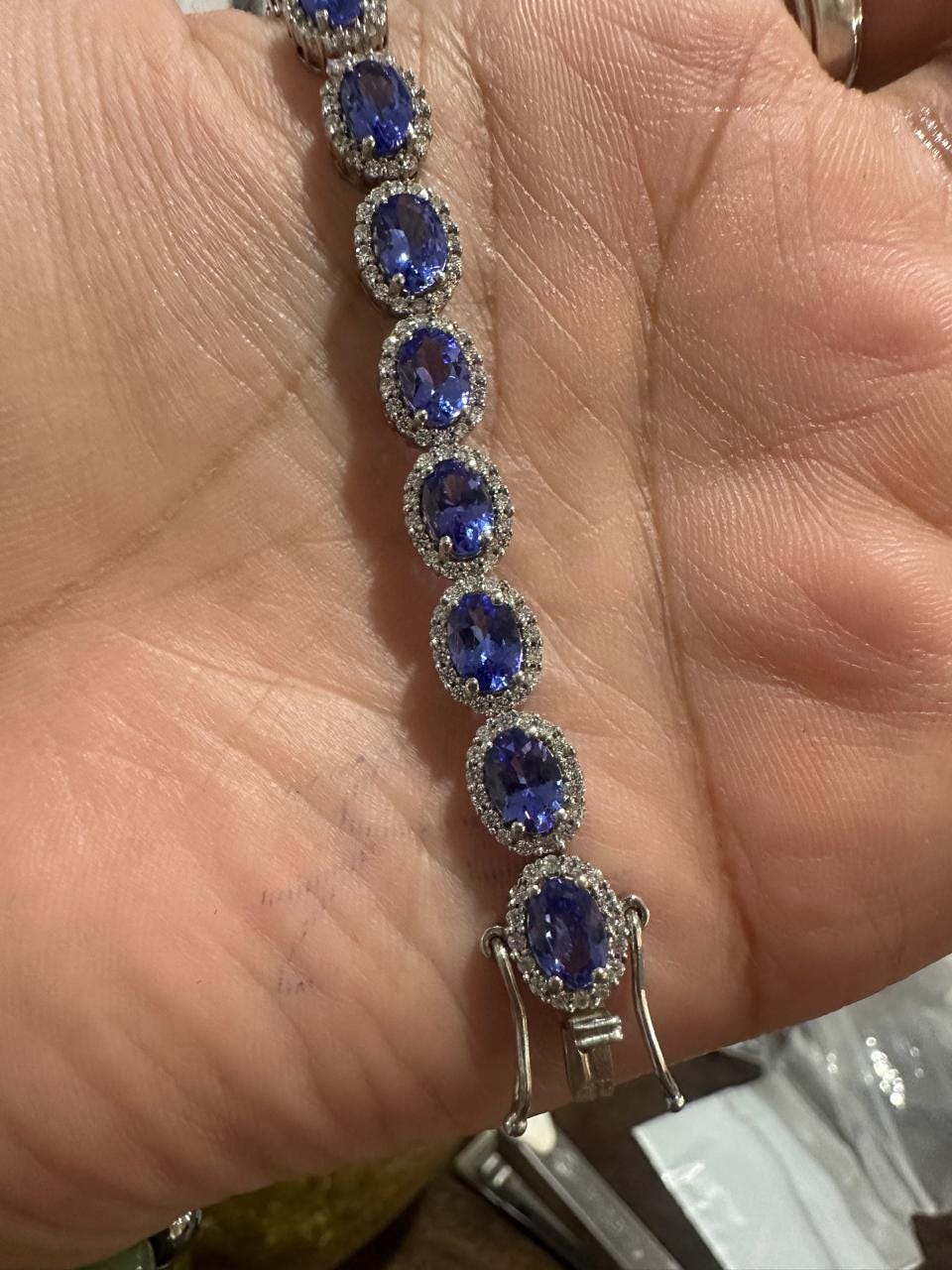 14k Gold Tanzanite Diamond Halo Bracelet | 20 CT Rare Gemstone Jewelry for her