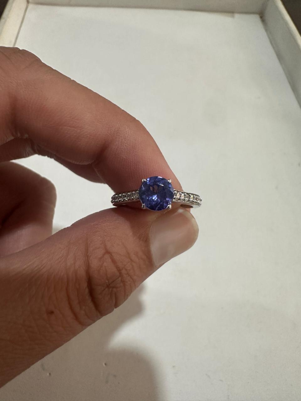 14K White Gold Tanzanite Pave Engagement Ring | 1 CT Rare Gemstone Jewelry for Gift