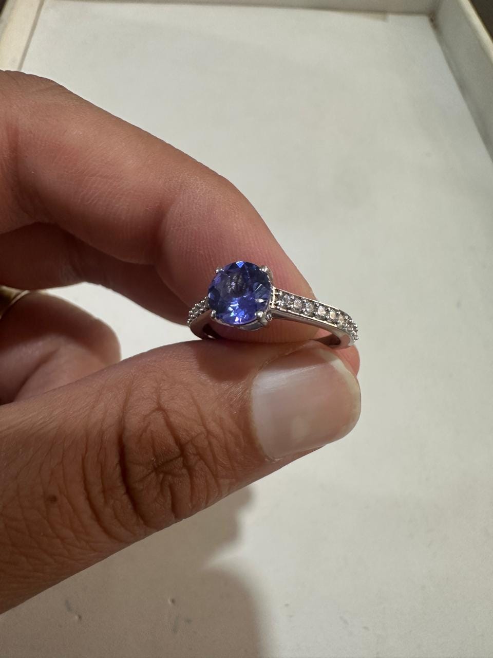 14K White Gold Tanzanite Pave Engagement Ring | 1 CT Rare Gemstone Jewelry for Gift