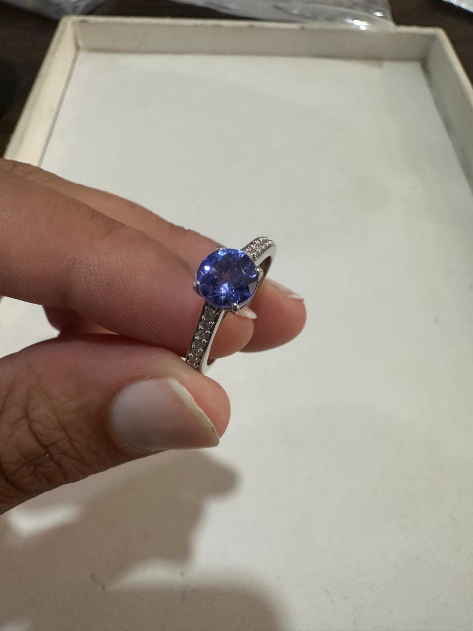14K White Gold Tanzanite Pave Engagement Ring | 1 CT Rare Gemstone Jewelry for Gift