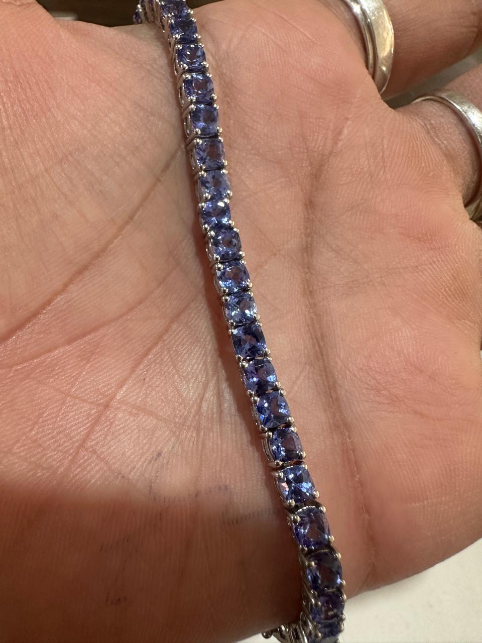 Cushion Shape Tanzanite Tennis Bracelet: 14K White Gold, Anniversary Gift for Him or Her