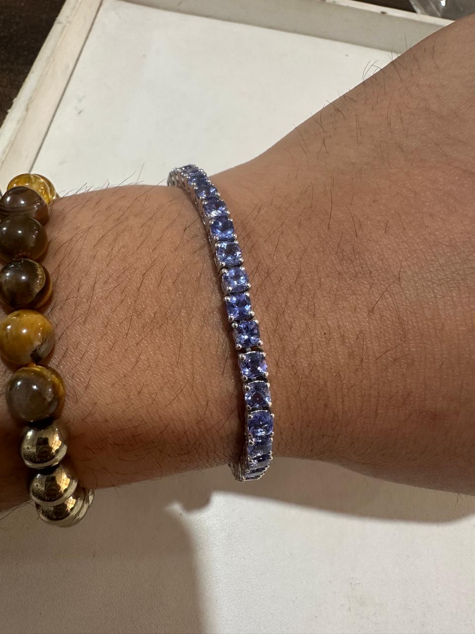 Cushion Shape Tanzanite Tennis Bracelet: 14K White Gold, Anniversary Gift for Him or Her