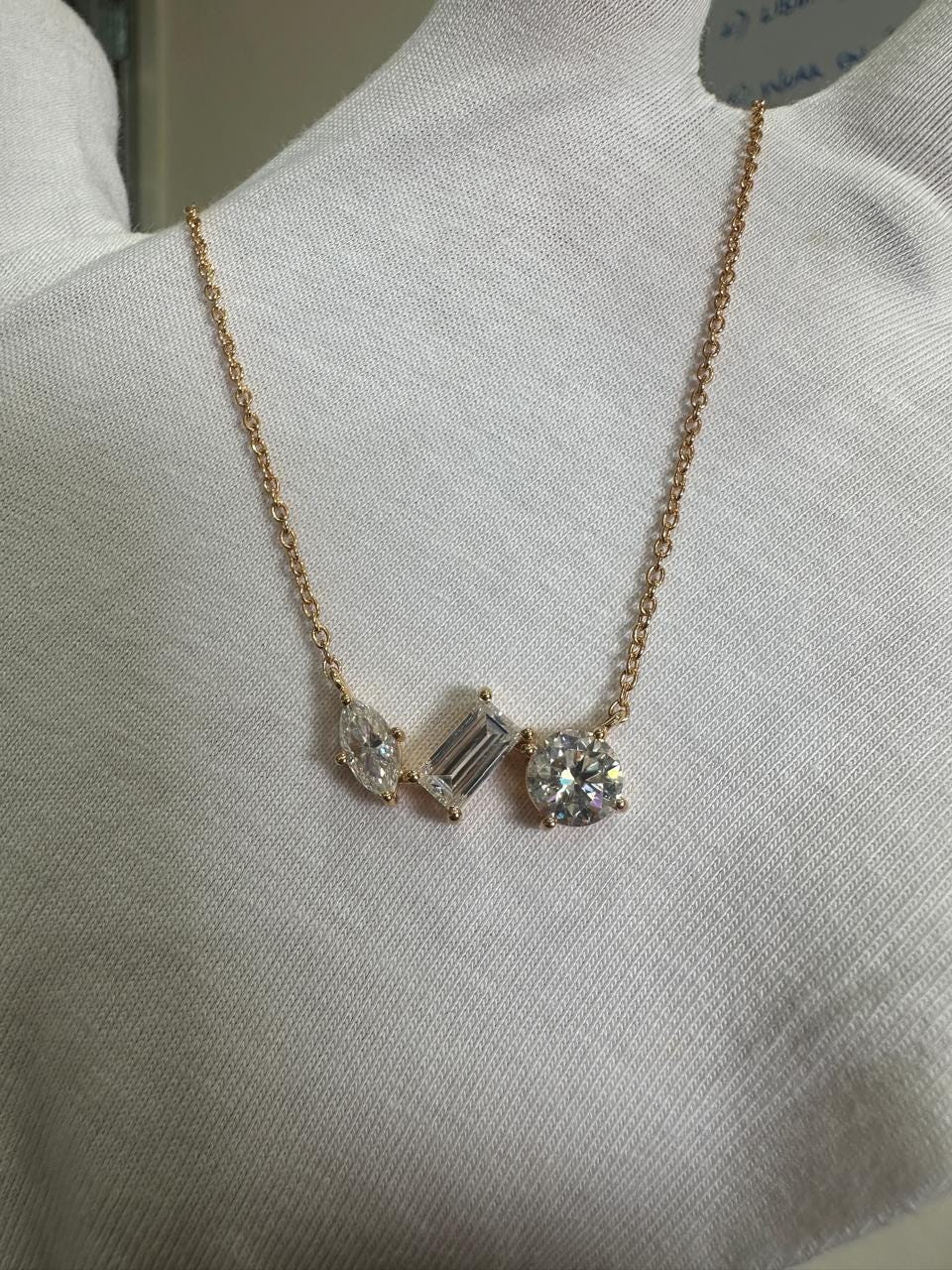 Multi Shape Moissanite Pendant Necklace: 14k Gold Vermeil Plated over 925 Silver