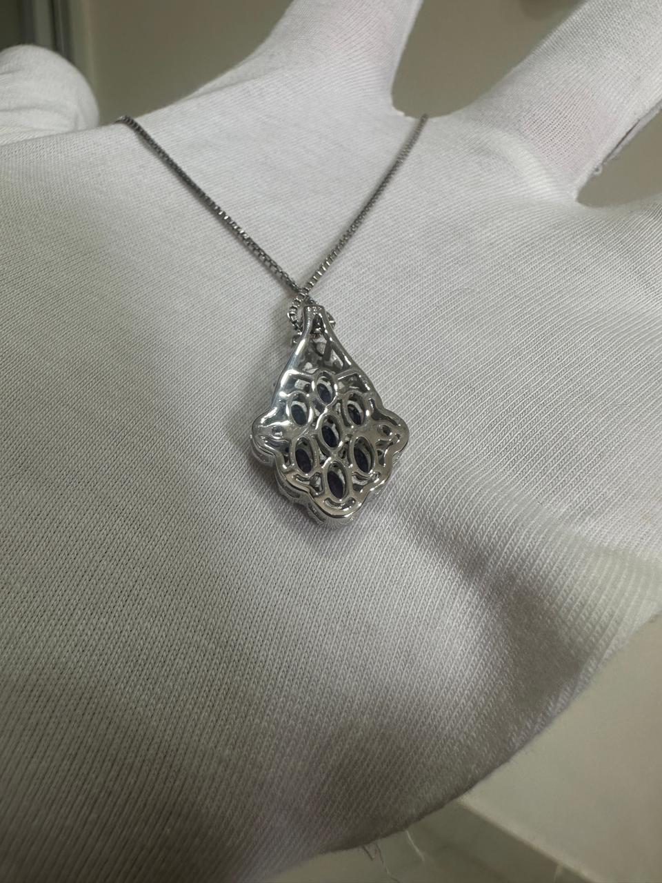 Tanzanite Cluster Pendant Necklace: 925 Sterling Silver Jewelry for her