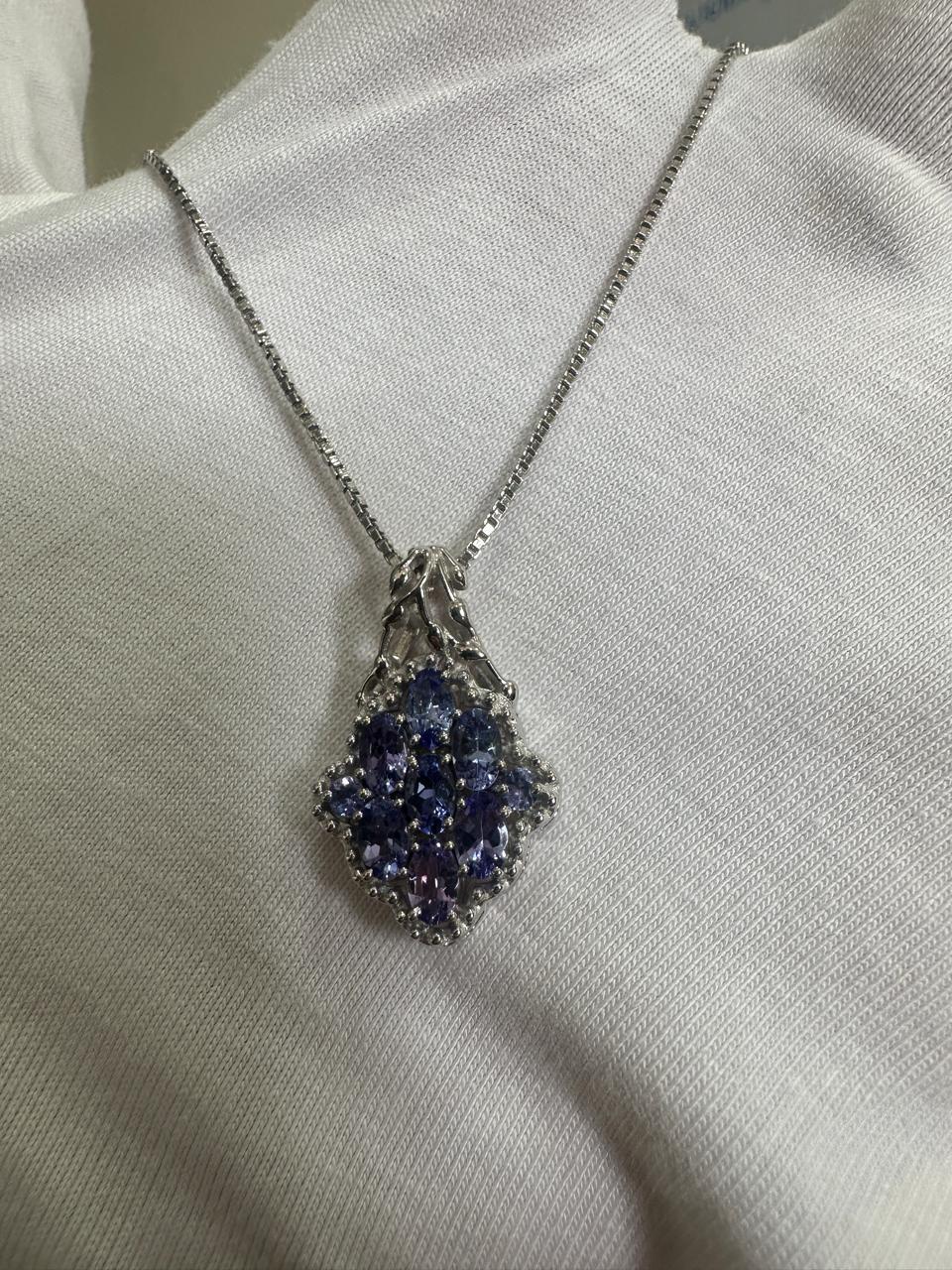 Tanzanite Cluster Pendant Necklace: 925 Sterling Silver Jewelry for her