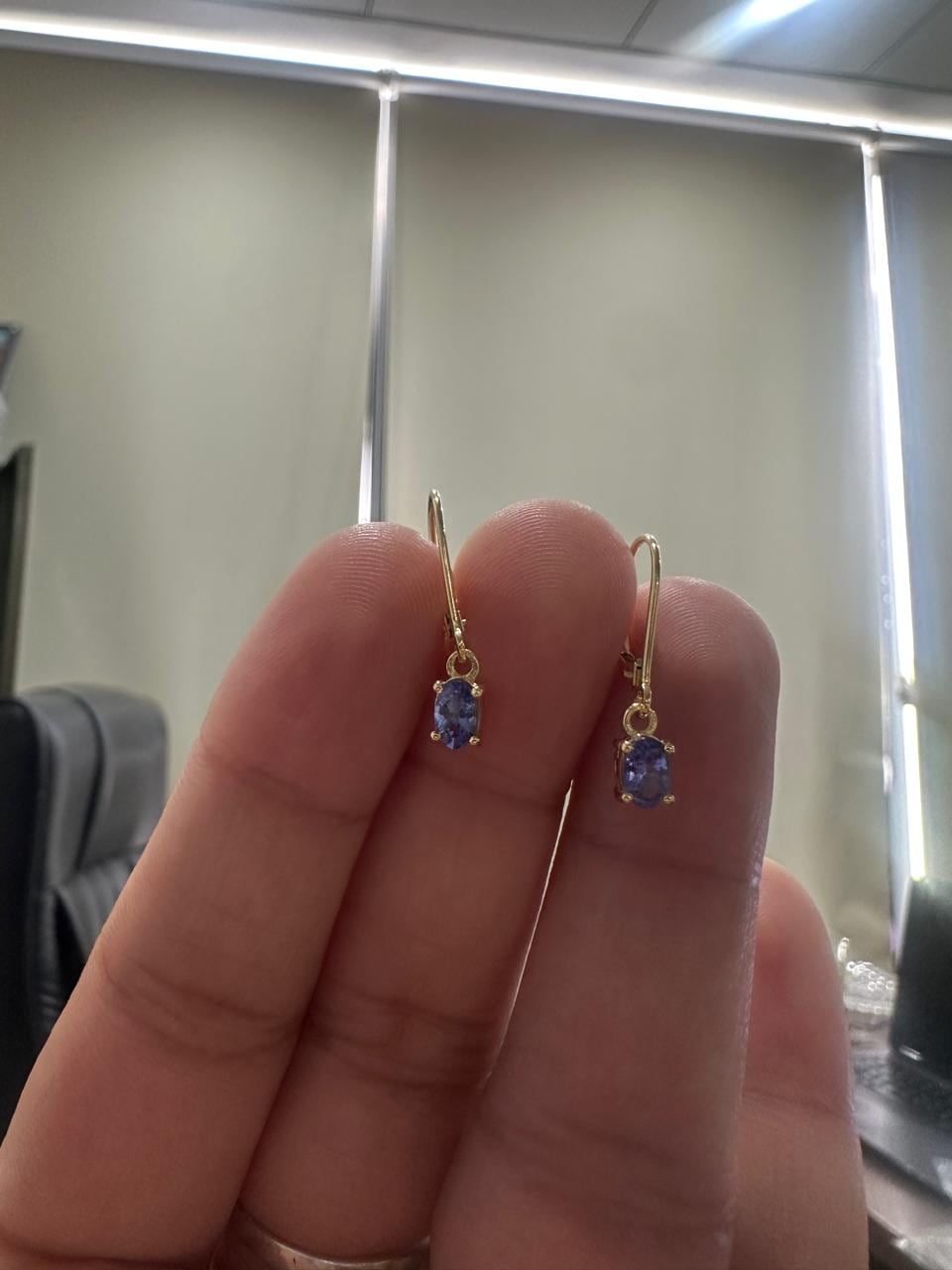 14K Gold Blue Tanzanite Dangle Earrings: Minimal Earrings for Gift, December Birthstone