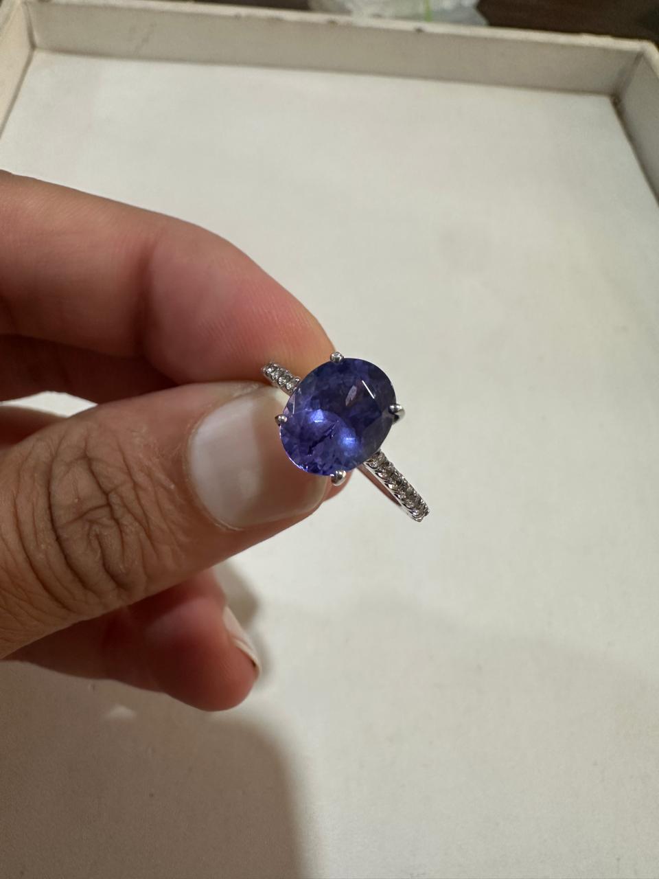 2.5 CT Oval Tanzanite Engagement Ring, 14K Gold Lab Diamond Pavé Band