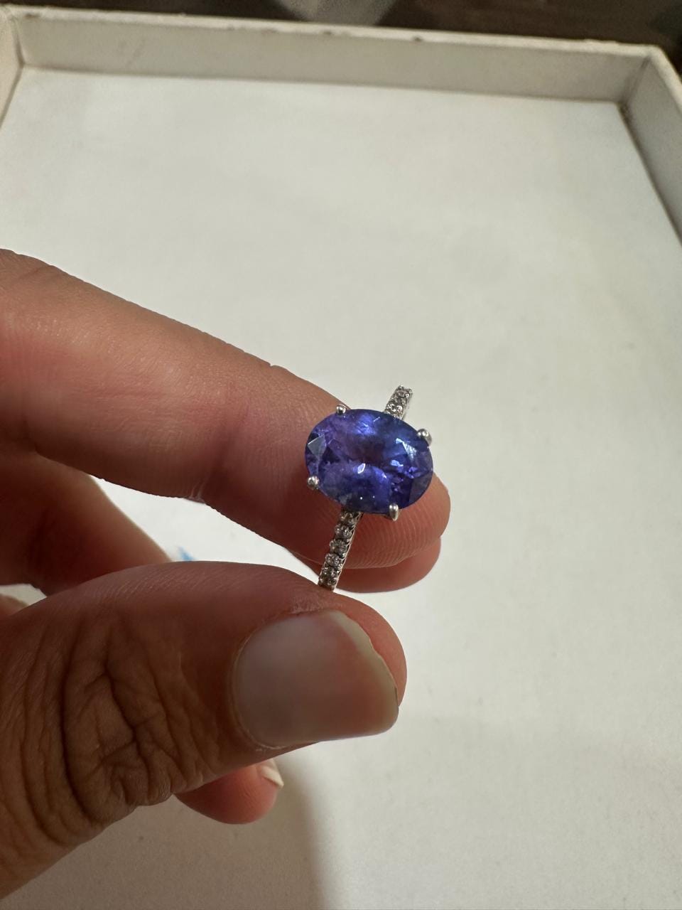 2.5 CT Oval Tanzanite Engagement Ring, 14K Gold Lab Diamond Pavé Band