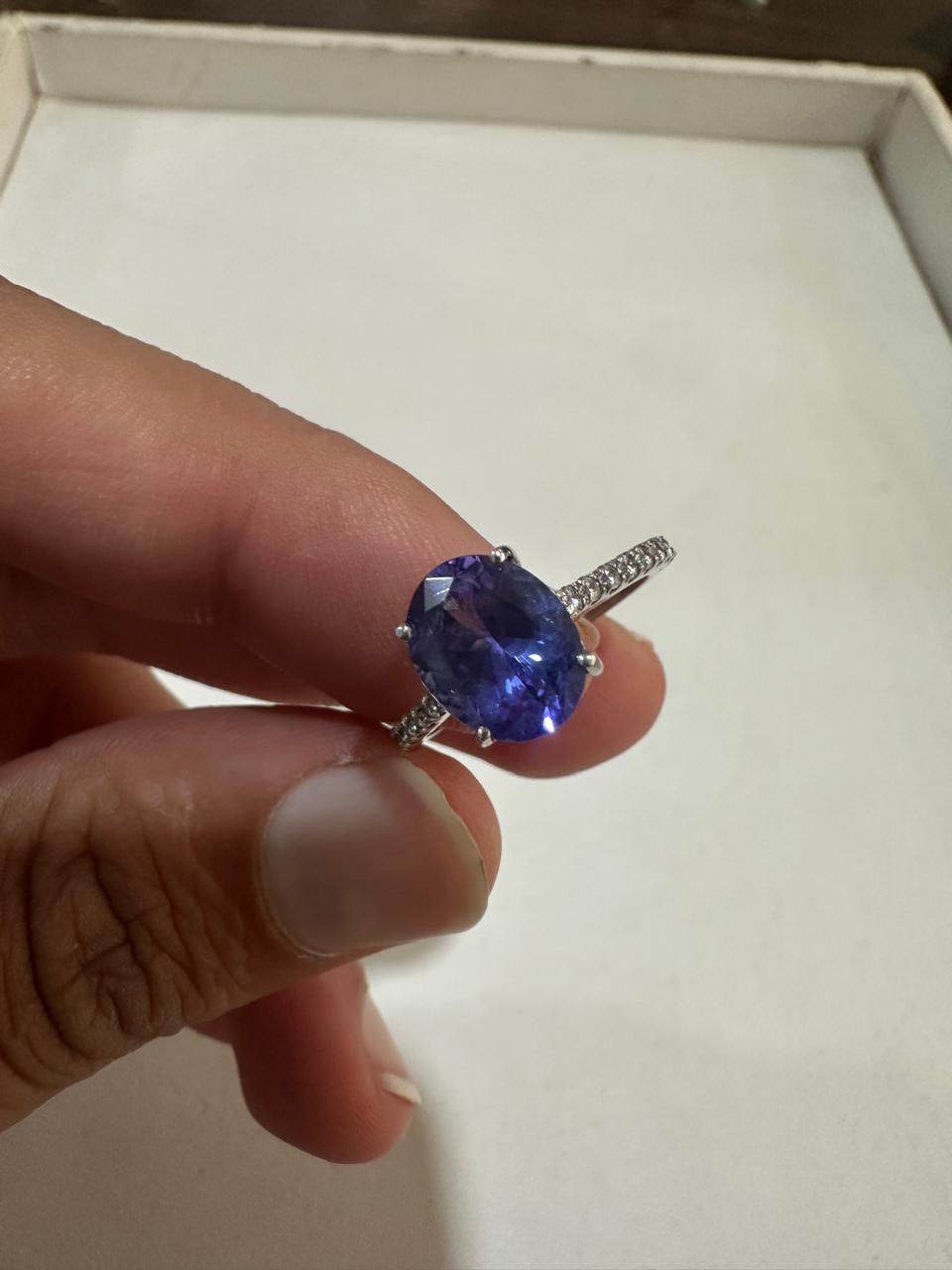 2.5 CT Oval Tanzanite Engagement Ring, 14K Gold Lab Diamond Pavé Band