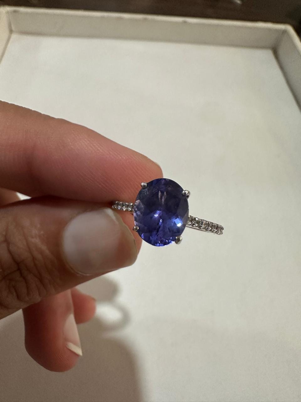 2.5 CT Oval Tanzanite Engagement Ring, 14K Gold Lab Diamond Pavé Band