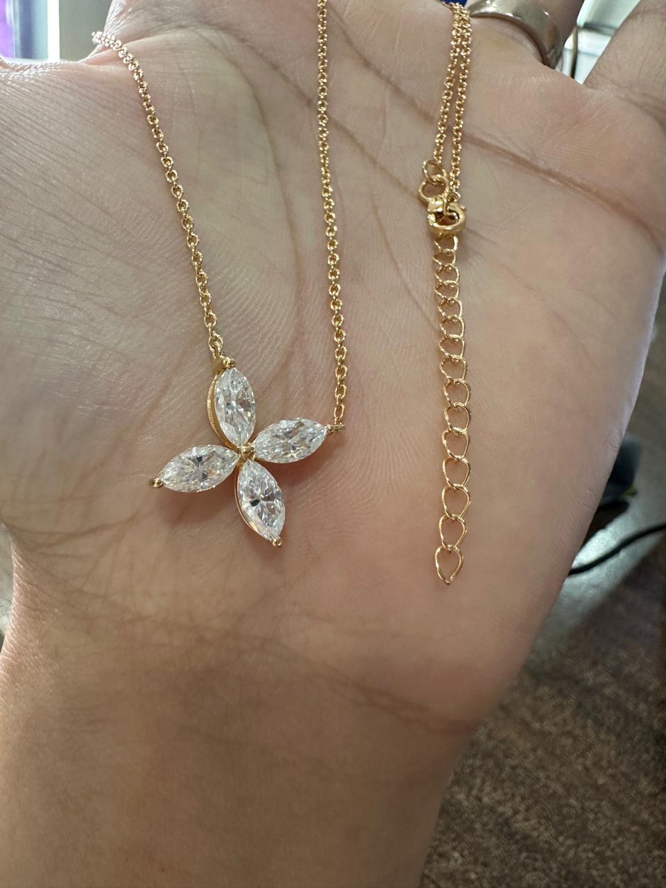 Moissanite Flower Necklace | 14K Gold Vermeil Marquise Pendant for women