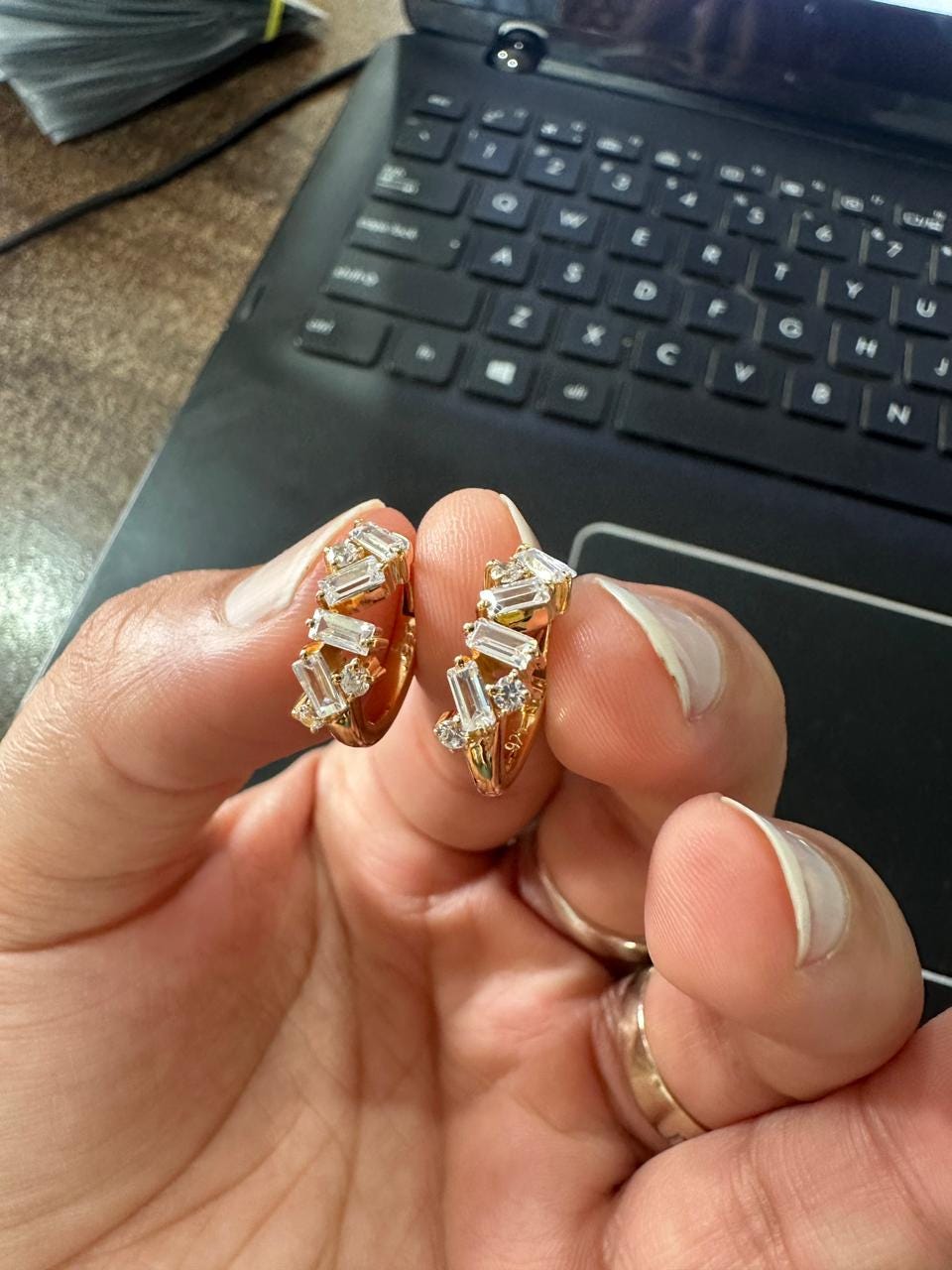 Moissanite Hoop Earrings: 14K Gold Vermeil Hoops, Baguette & Round Cut
