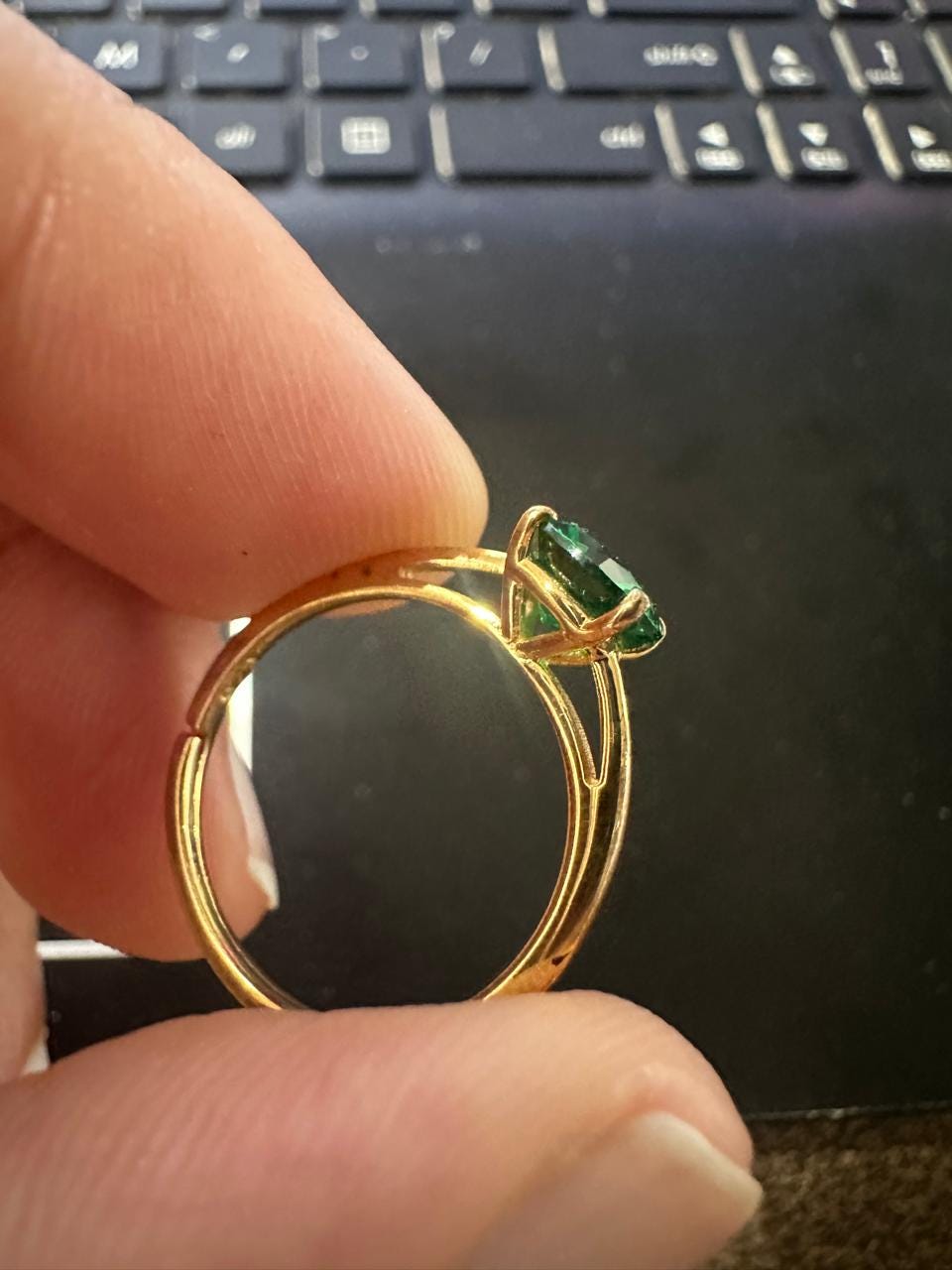 Lab-Grown Emerald Solitaire Ring: 14K Yellow Gold Engagement Ring