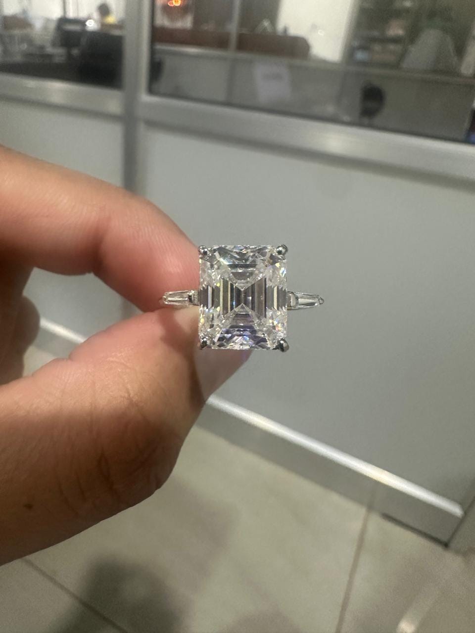 5 CT Emerald Cut Moissanite Engagement Ring: 14K White Gold Luxury Gift for her