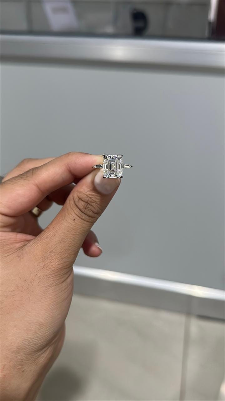 5 CT Emerald Cut Moissanite Engagement Ring: 14K White Gold Luxury Gift for her