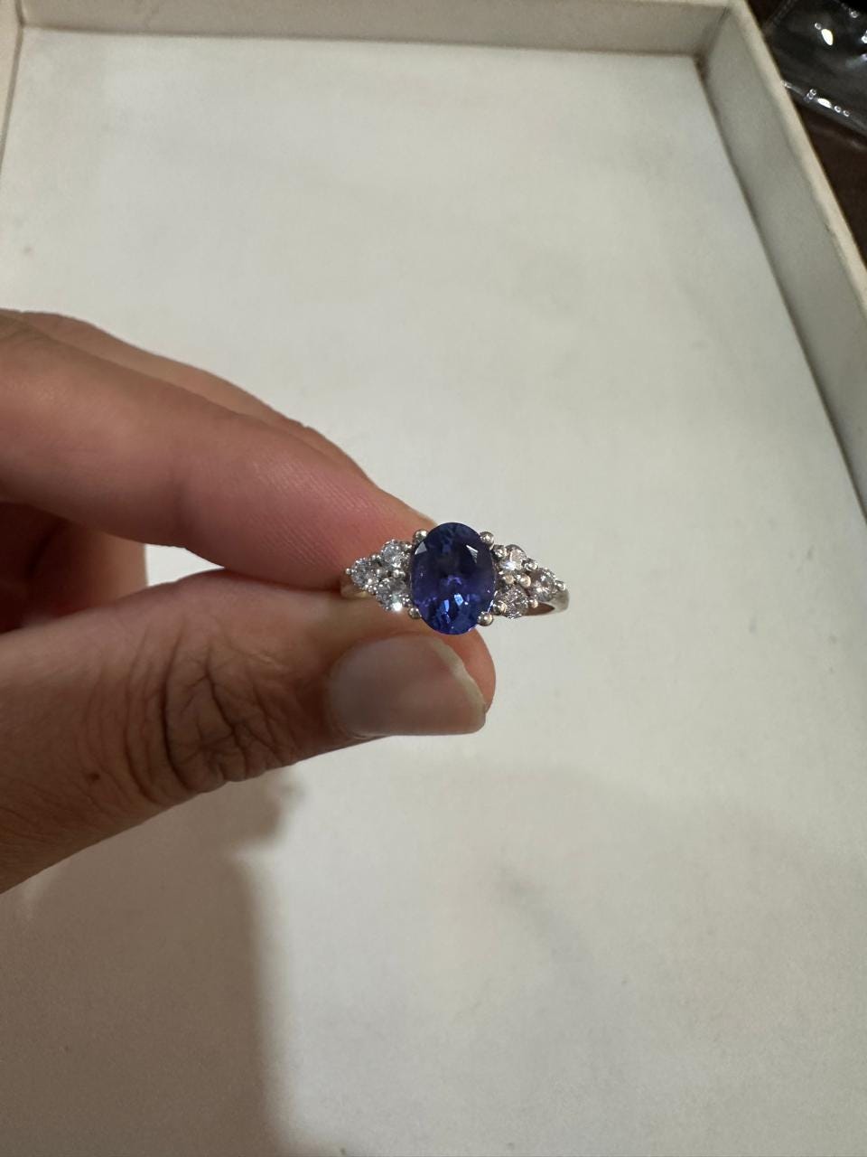 Oval Tanzanite Engagement Ring, 14K White Gold, Blue Purple Gemstone, Moissanite Accents