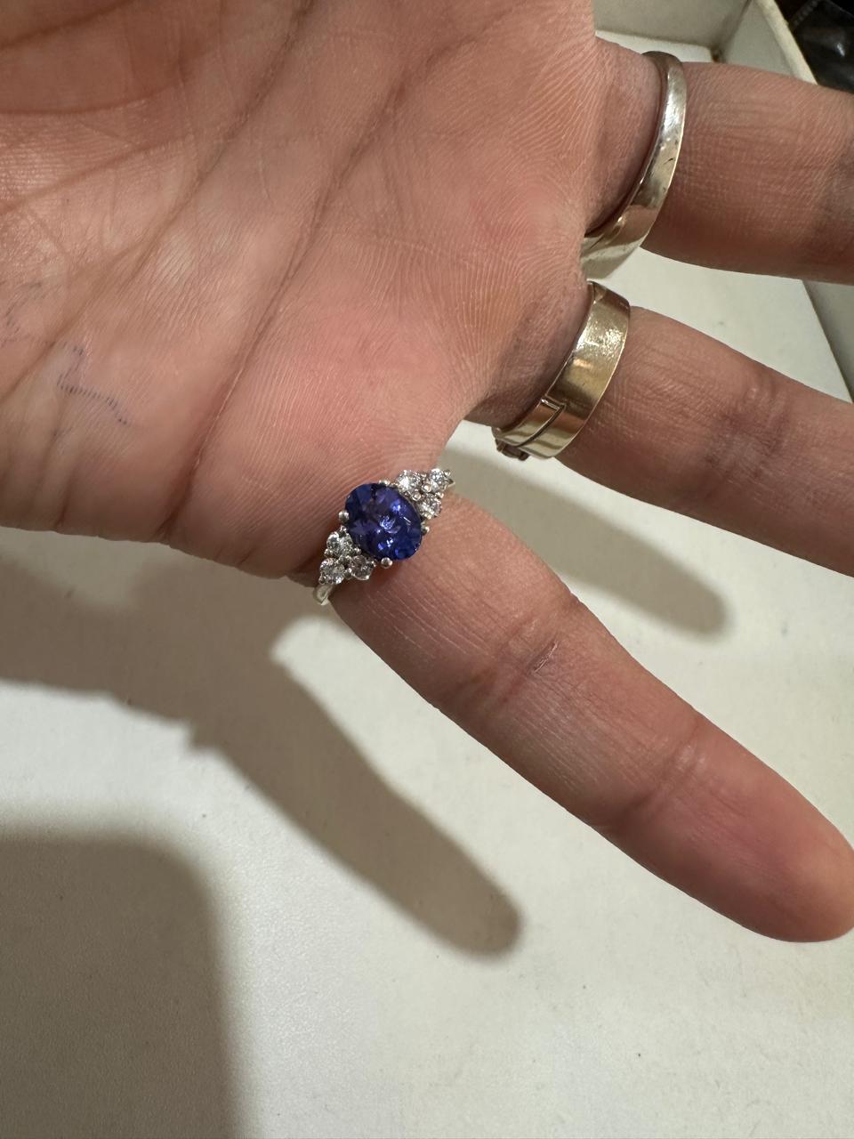 Oval Tanzanite Engagement Ring, 14K White Gold, Blue Purple Gemstone, Moissanite Accents