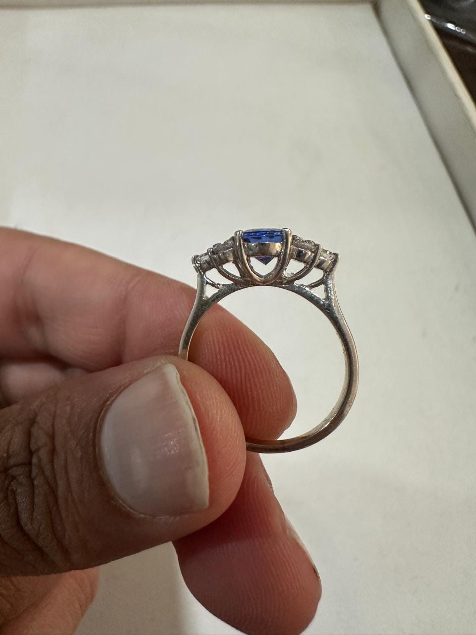 Oval Tanzanite Engagement Ring, 14K White Gold, Blue Purple Gemstone, Moissanite Accents