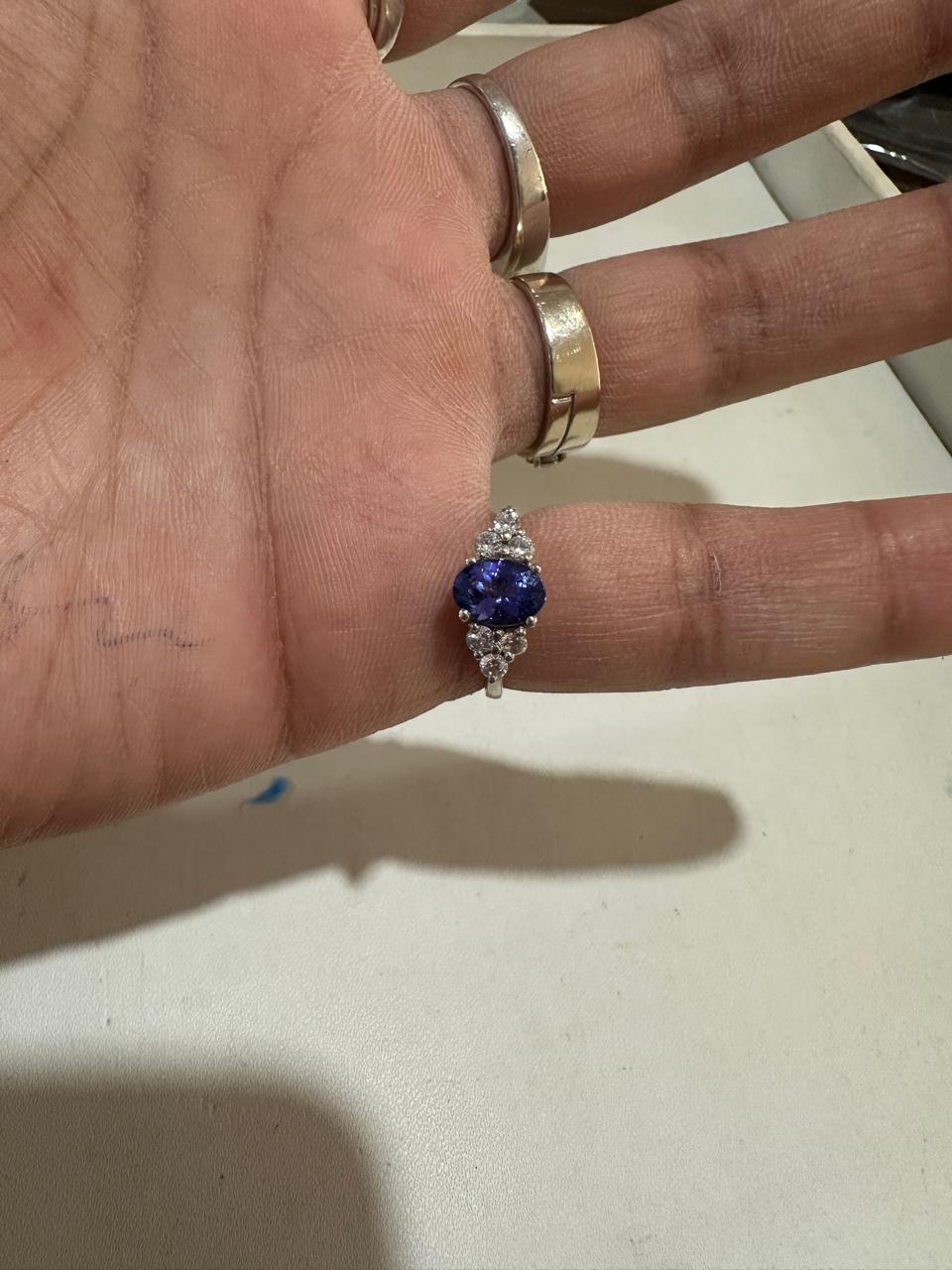 Oval Tanzanite Engagement Ring, 14K White Gold, Blue Purple Gemstone, Moissanite Accents