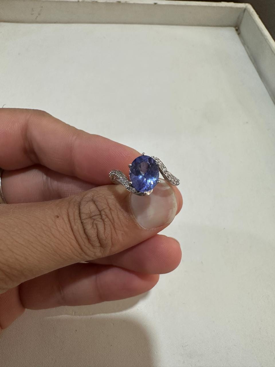 3 CT Natural Oval Tanzanite Engagement Ring, 14K White Gold, December Birthstone, Twisted Band