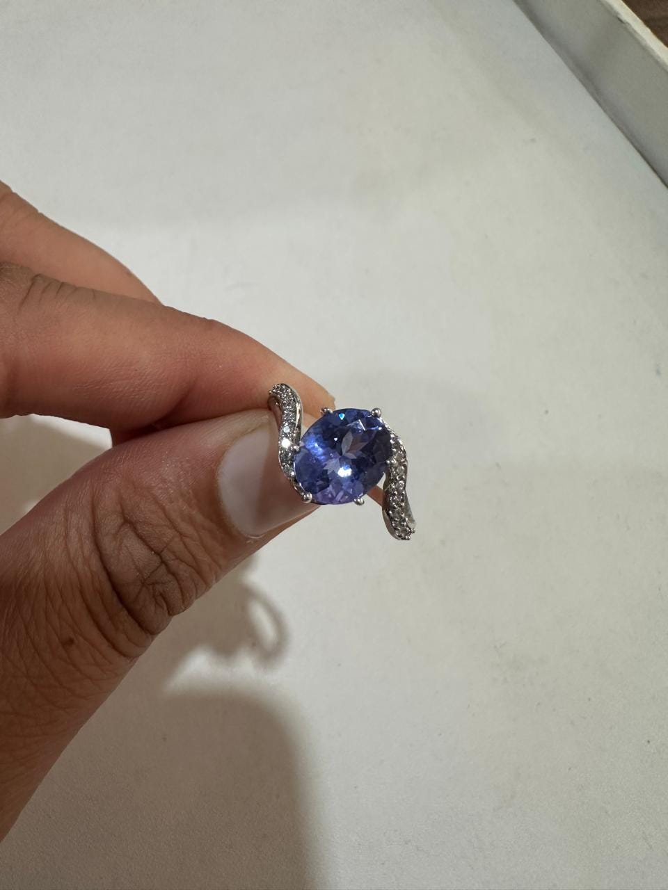 3 CT Natural Oval Tanzanite Engagement Ring, 14K White Gold, December Birthstone, Twisted Band