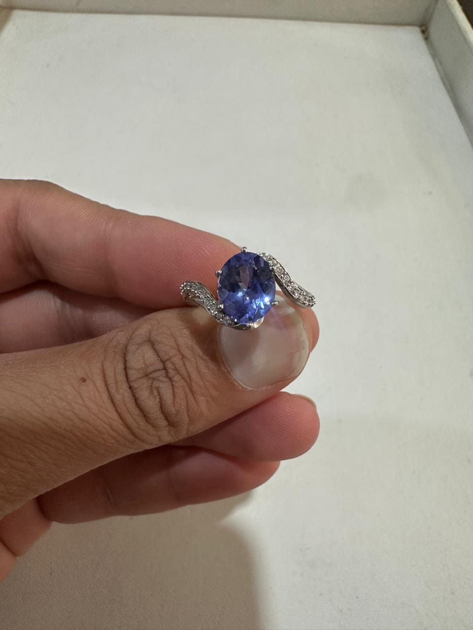 3 CT Natural Oval Tanzanite Engagement Ring, 14K White Gold, December Birthstone, Twisted Band