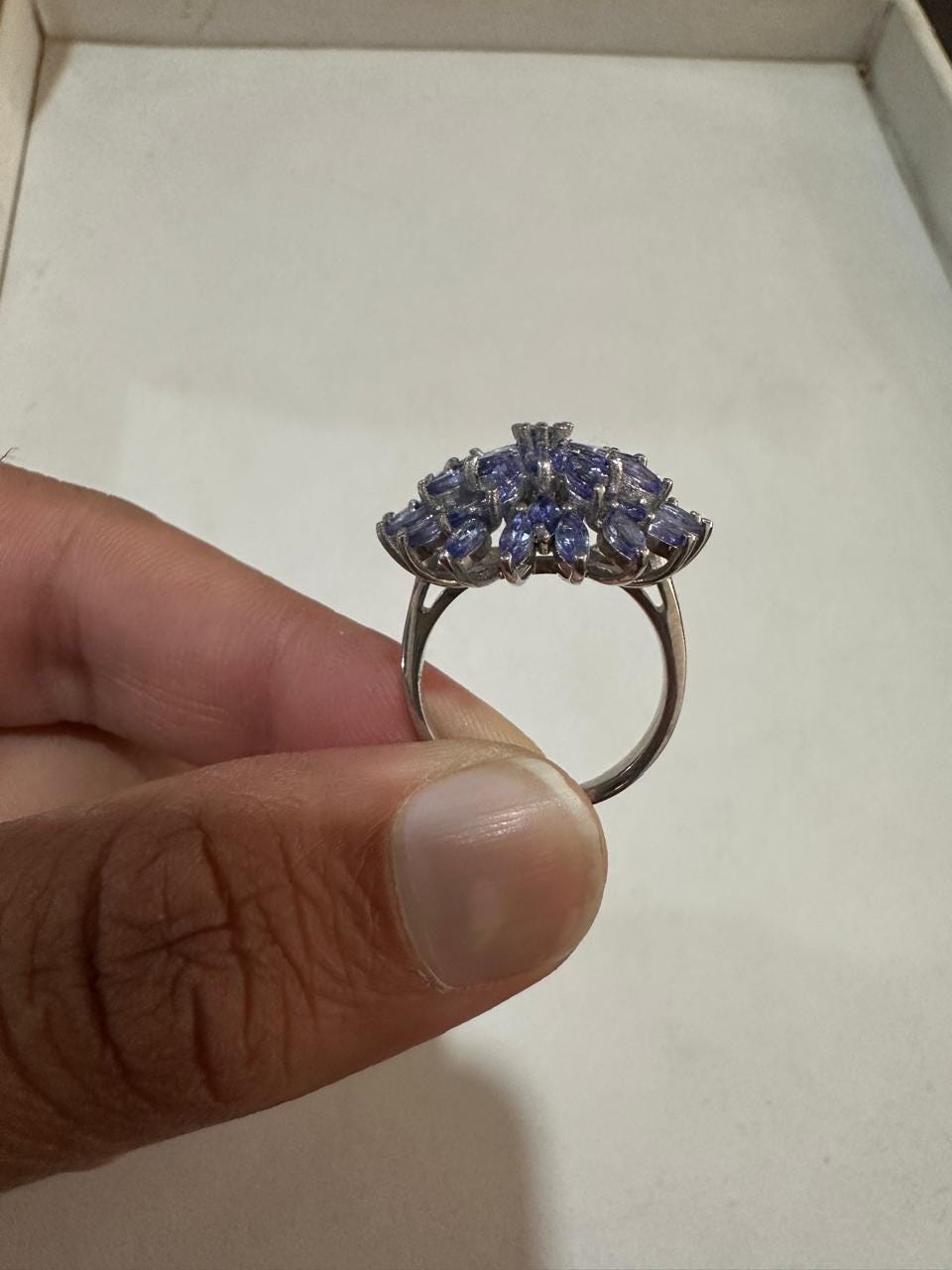 4 CT Marquise Cut Tanzanite Floral Cluster Ring, 14K White Gold Statement Cocktail Ring