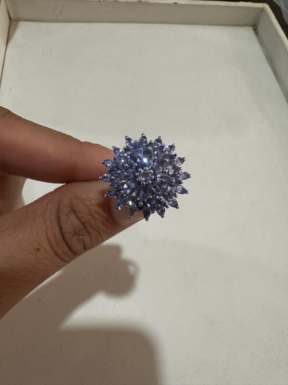 4 CT Marquise Cut Tanzanite Floral Cluster Ring, 14K White Gold Statement Cocktail Ring