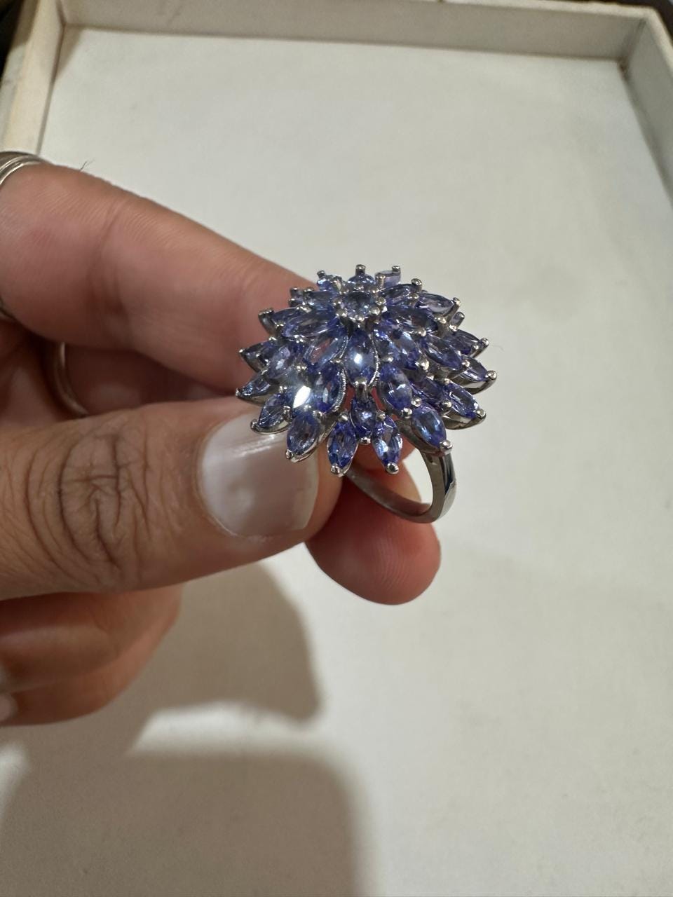 4 CT Marquise Cut Tanzanite Floral Cluster Ring, 14K White Gold Statement Cocktail Ring