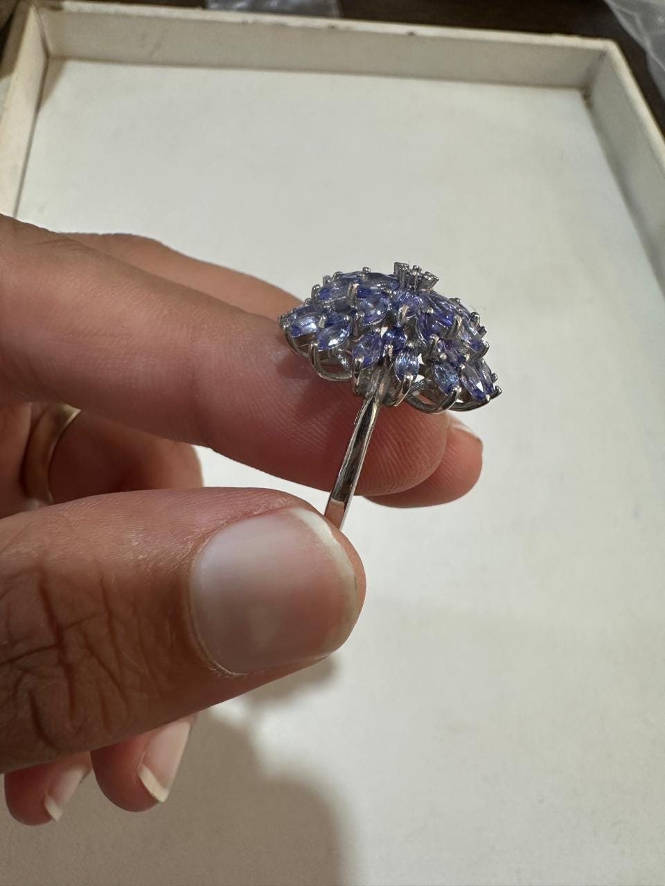 4 CT Marquise Cut Tanzanite Floral Cluster Ring, 14K White Gold Statement Cocktail Ring
