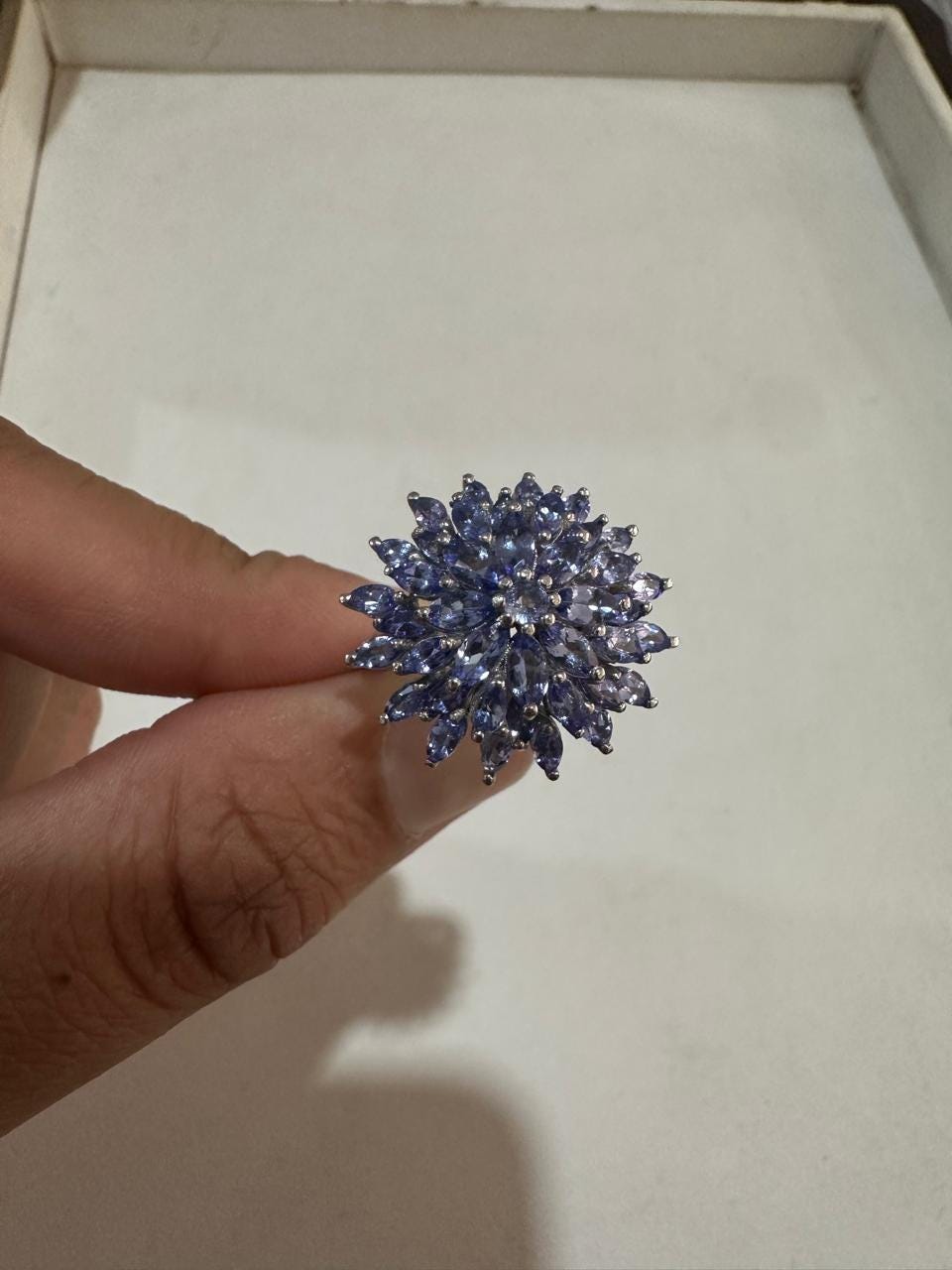 4 CT Marquise Cut Tanzanite Floral Cluster Ring, 14K White Gold Statement Cocktail Ring