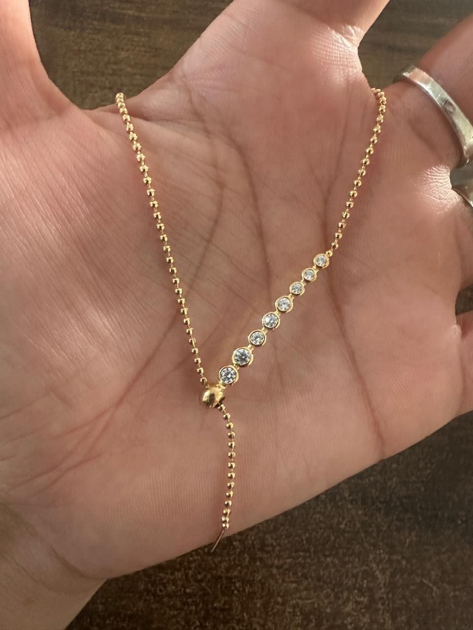 14K Gold Moissanite Necklace: Adjustable Ball Chain Pendant