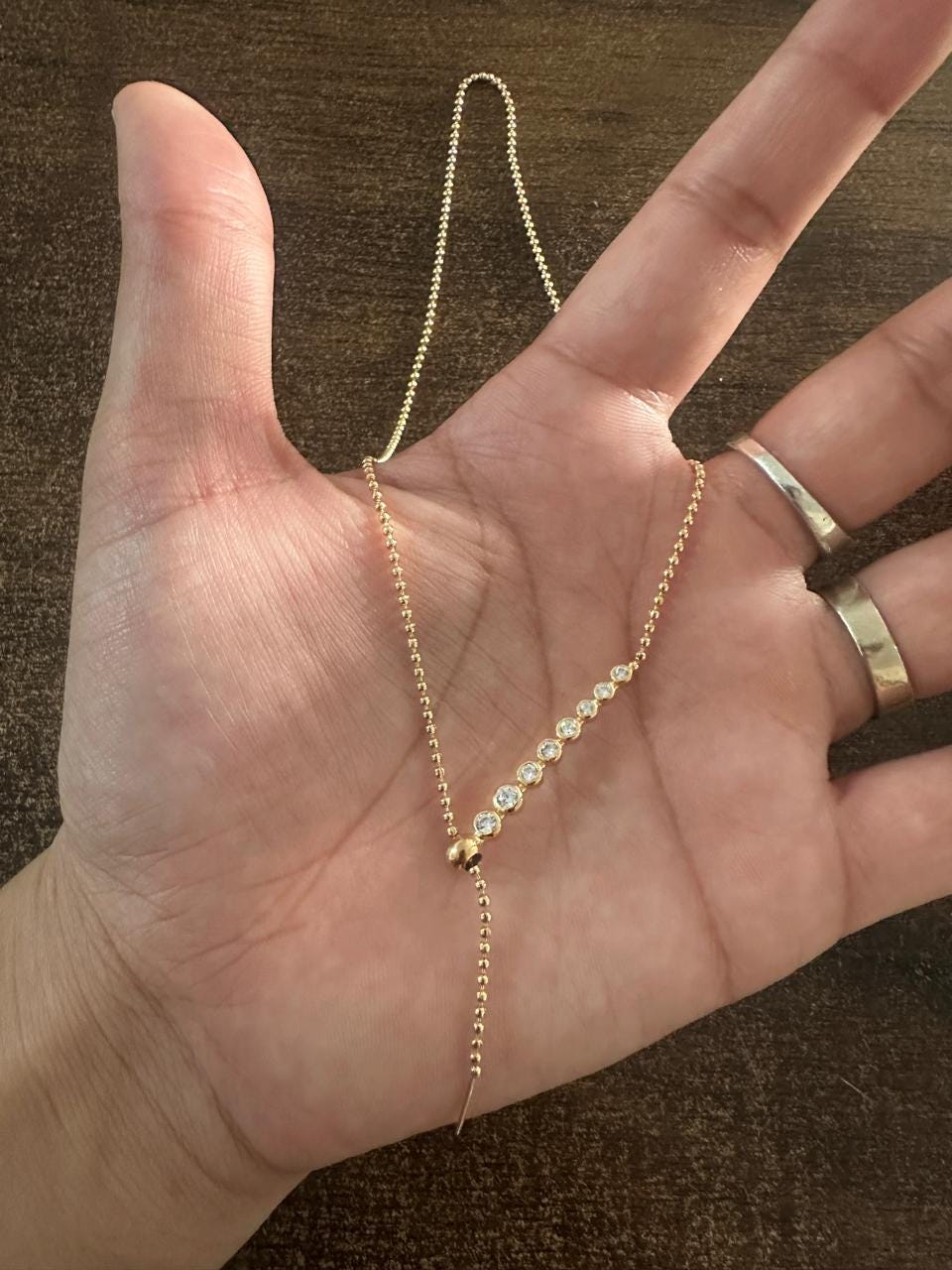 14K Gold Moissanite Necklace: Adjustable Ball Chain Pendant