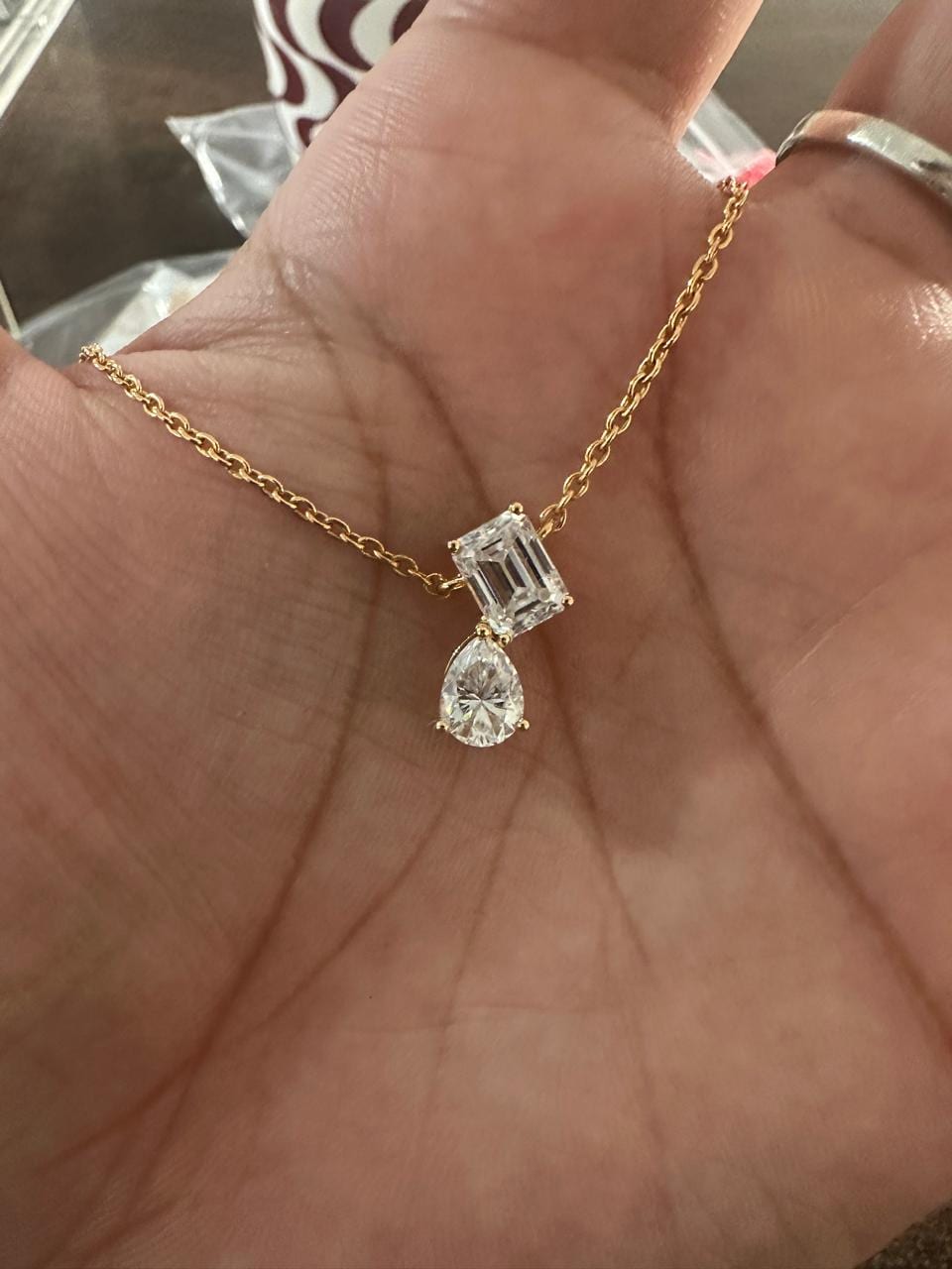 Emerald Pear Moissanite Pendant: 14K Gold Vermeil, 925 Sterling Silver Necklace