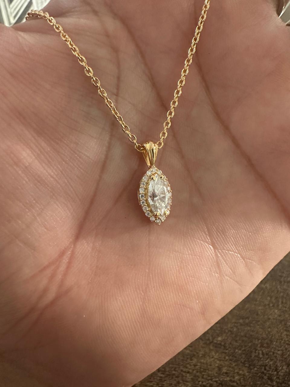 14K Gold Marquise Moissanite Halo Pendant Necklace - 1.75 Ct