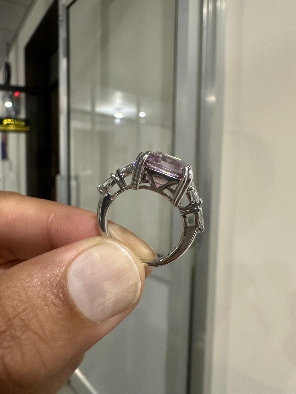 4 Ct Ascher cut Pink Moissanite Ring | 14K White Gold, Luxury gift for her