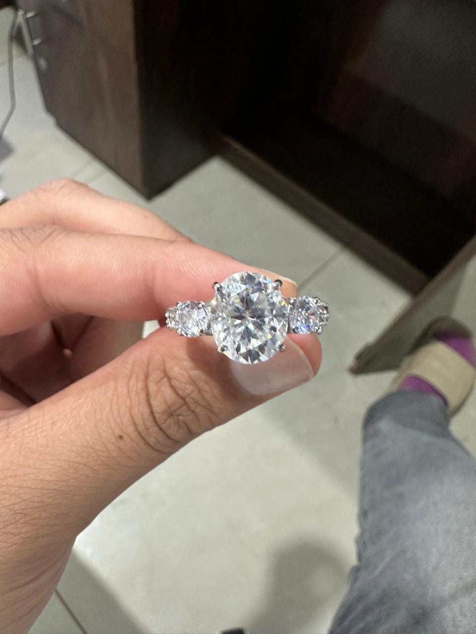 Oval Cut Moissanite Engagement Ring, 5 Carat, 14K White Gold Three Stone Ring