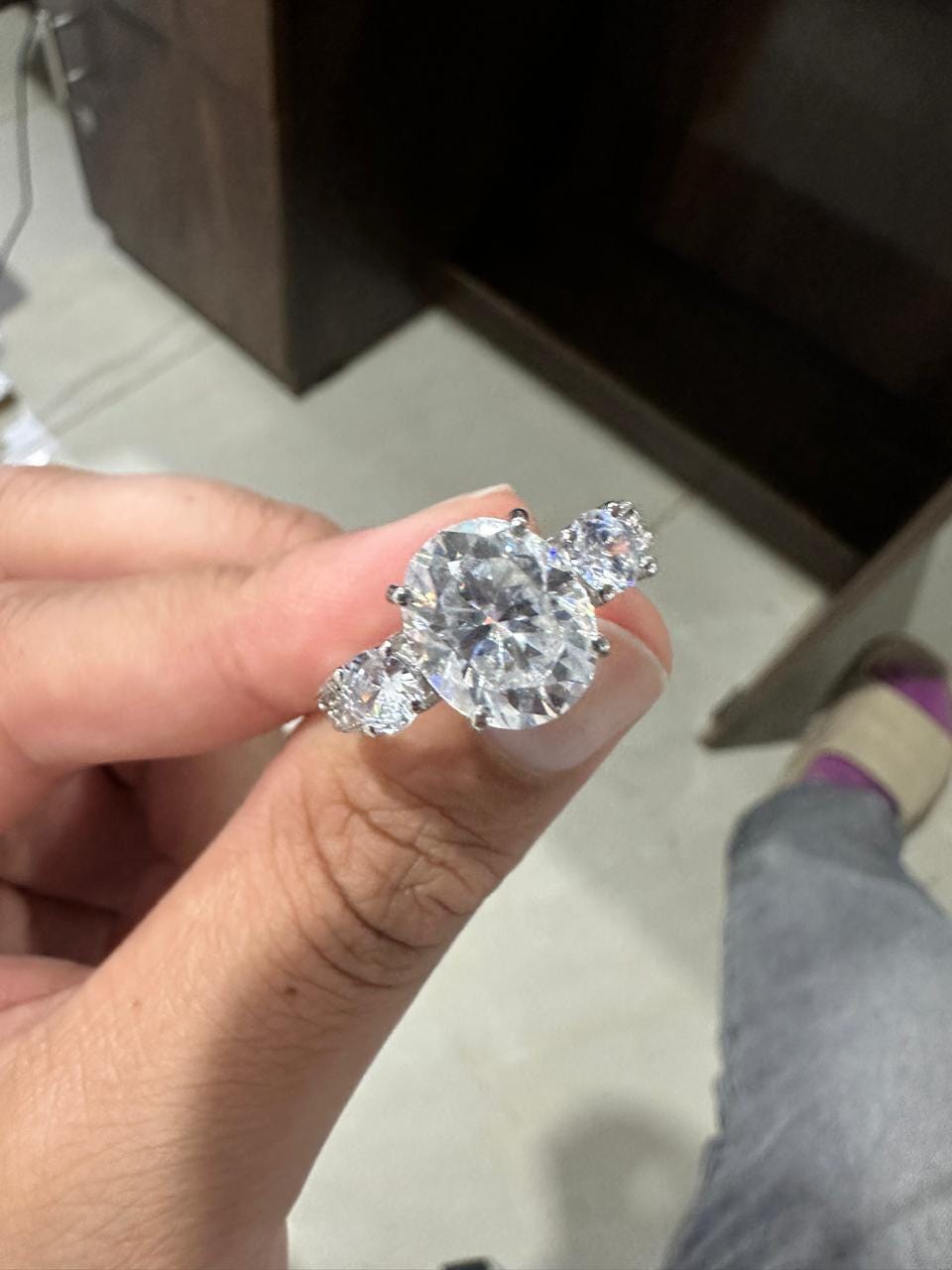 Oval Cut Moissanite Engagement Ring, 5 Carat, 14K White Gold Three Stone Ring